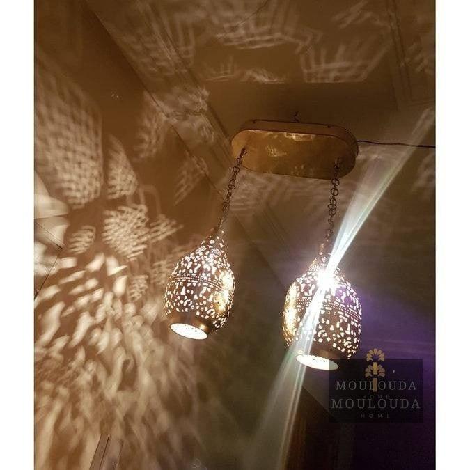 2 Pieces Moroccan Chandelier, Designer Ceiling Lamp, Hinge + 2 Drop lights, Handmade in our Workshop Golden Glory Limited