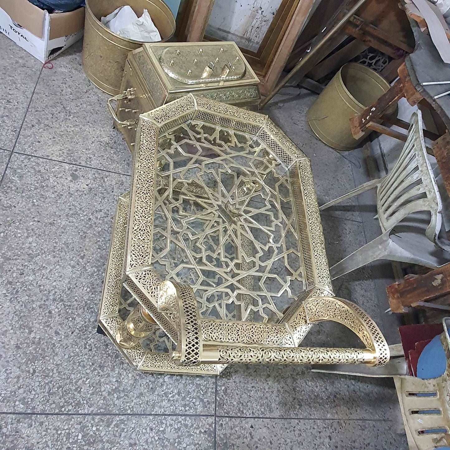 Brass serving trolley, handmade brass luxury decoration
