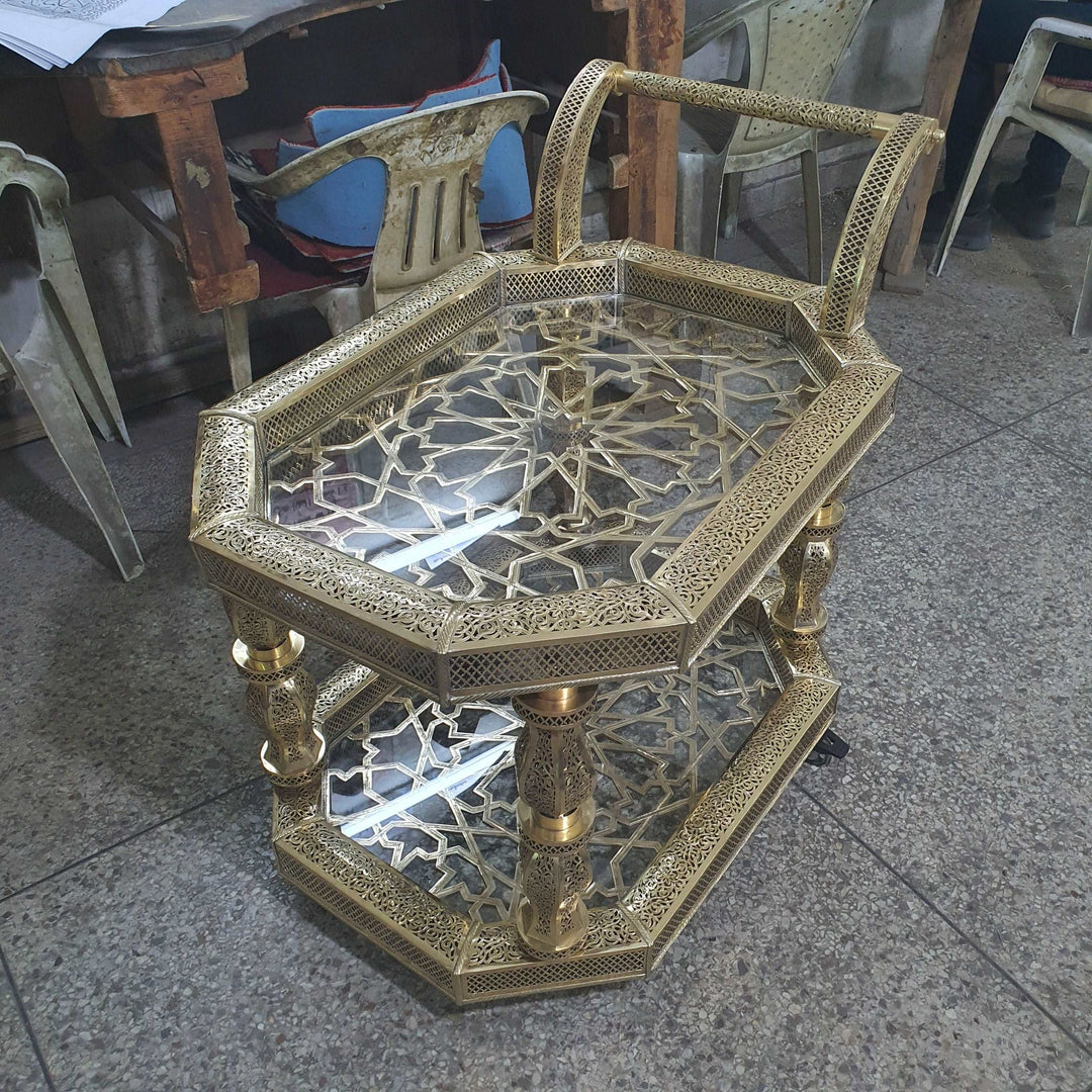 Brass serving trolley, handmade brass luxury decoration