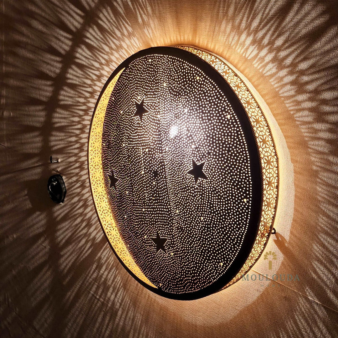 Moon and Stars Wall Sconce - Handmade Moroccan Lamp - Mouloudahome