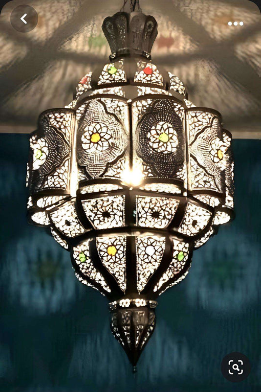Moroccan brass chandelier, vintage, designer lamp, Moroccan lamp