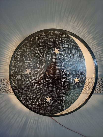 Cresent and stars wall lamp, wall sconce, Handmade craft, moroccan lamp