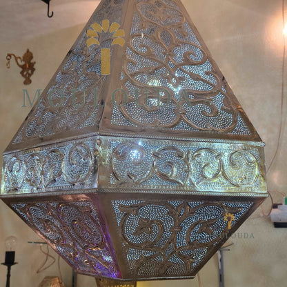 Large Handmade chandelier, pendant lamp, ceiling light, brass ware - Mouloudahome