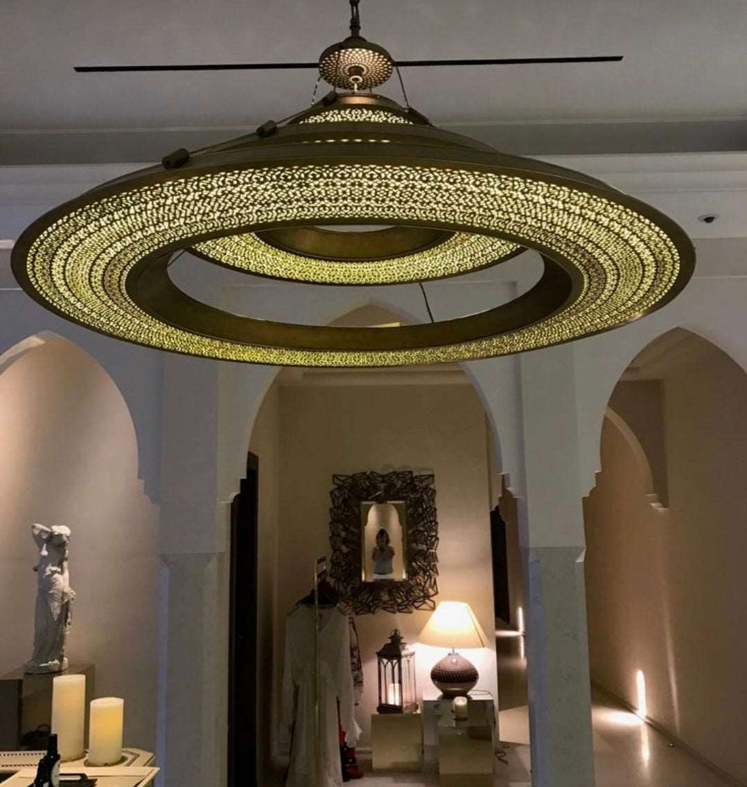 Circular chandelier, bespoke chandelier, ceiling light, moroccan lamp