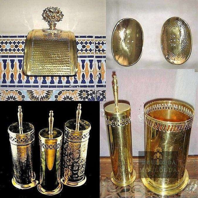 Set For WC, Paper Holder, Toilet Brush, 2 Soap Holders, Trash can, WC Accessories, Handmade From Brass, 3 Available Designs, - Mouloudahome