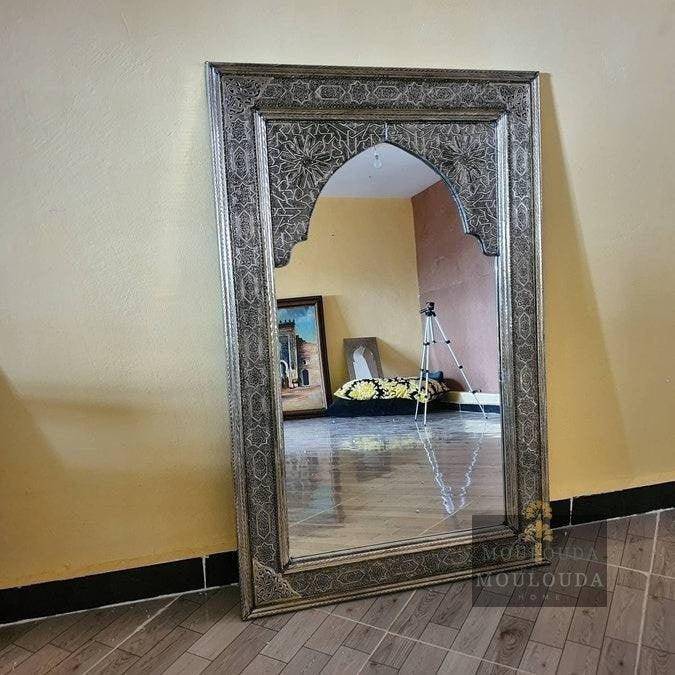 Handmade 1 Meter Moroccan Mirror | Luxury Boho Decor for Entrance & Vanity | White Copper, Wood & Designer Craft