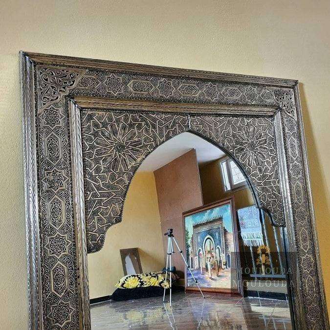 Handmade 1 Meter Moroccan Mirror | Luxury Boho Decor for Entrance & Vanity | White Copper, Wood & Designer Craft