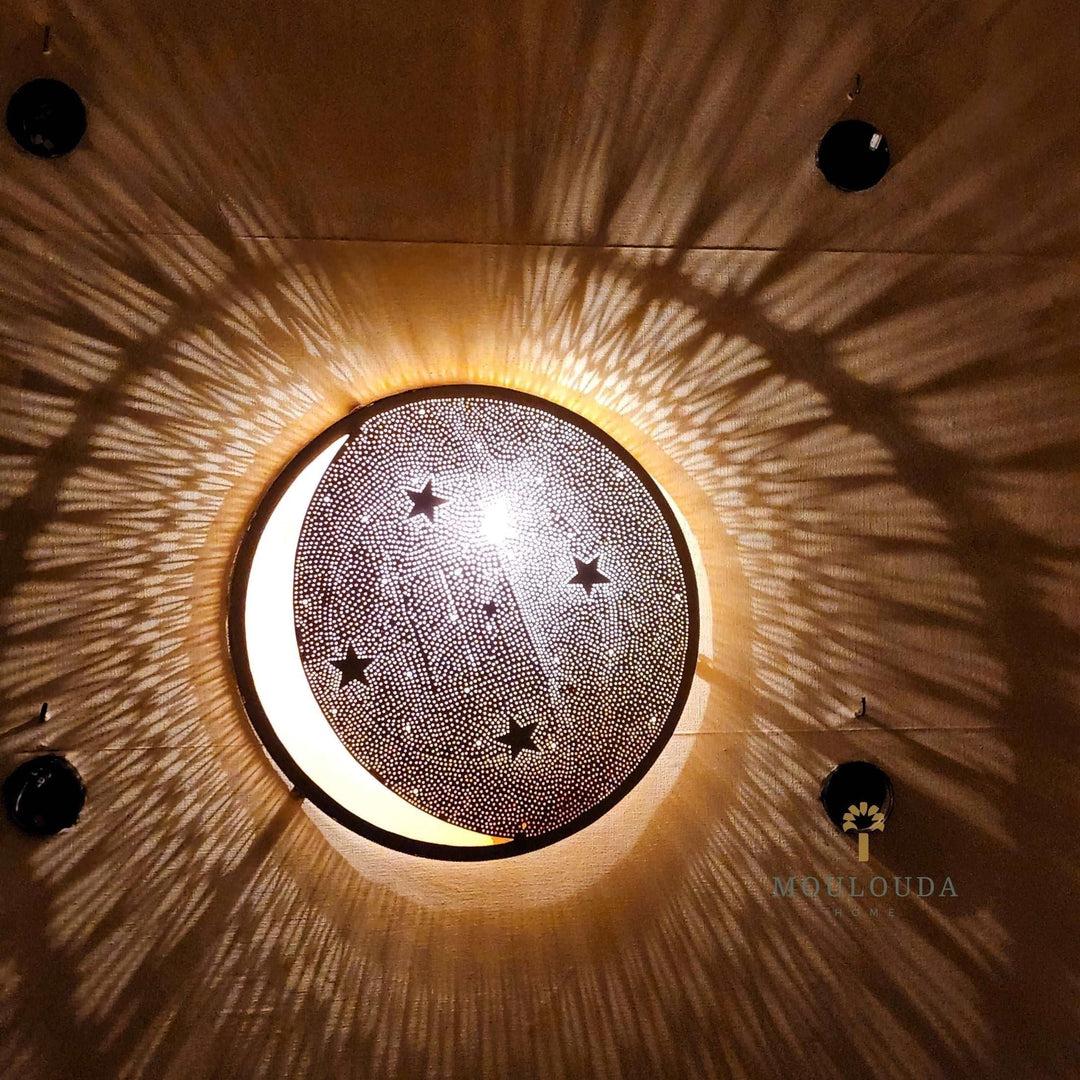 Moon and Stars Wall Sconce - Handmade Moroccan Lamp