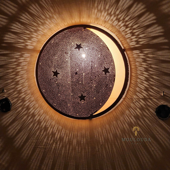 Moon and Stars Wall Sconce - Handmade Moroccan Lamp