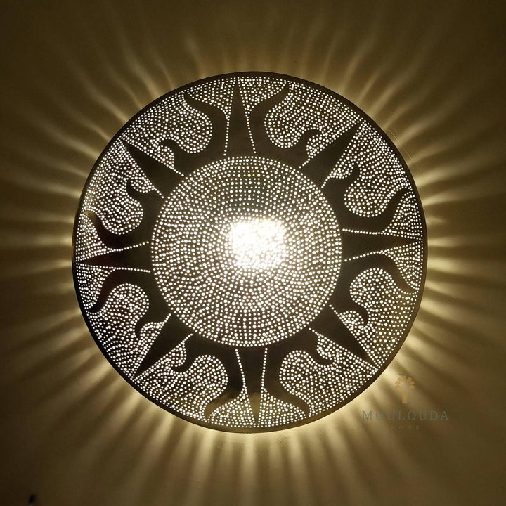 Handcrafted Sun Design Wall Sconce | Genuine Brass | Two Sizes Available