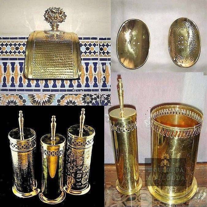 Set For WC, Paper Holder, Toilet Brush, 2 Soap Holders, Trash can, WC Accessories, Handmade From Brass, 3 Available Designs,