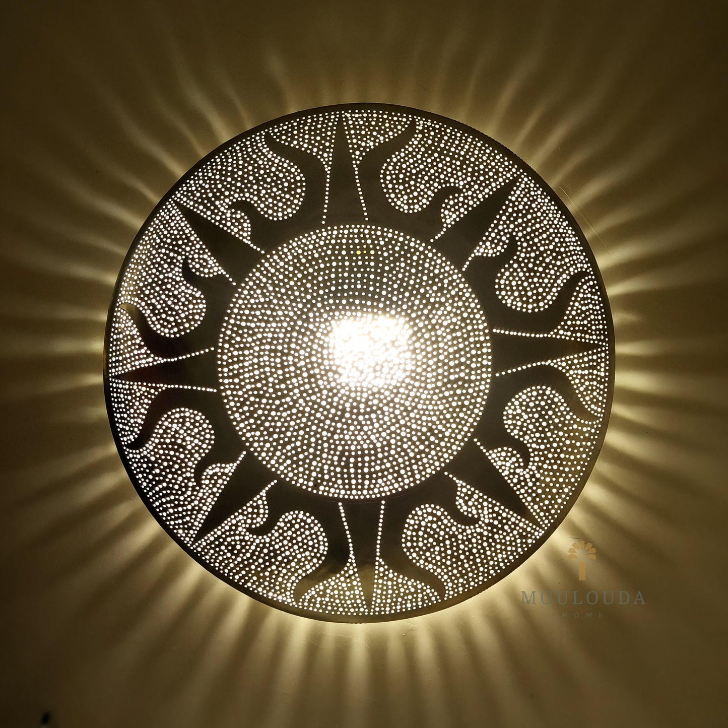 Handcrafted Sun Design Wall Sconce | Genuine Brass | Two Sizes Available - Mouloudahome