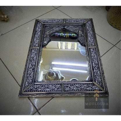 Moroccan Mirror, Handmade craft, White Copper and Wood 60cm/40cm - Mouloudahome