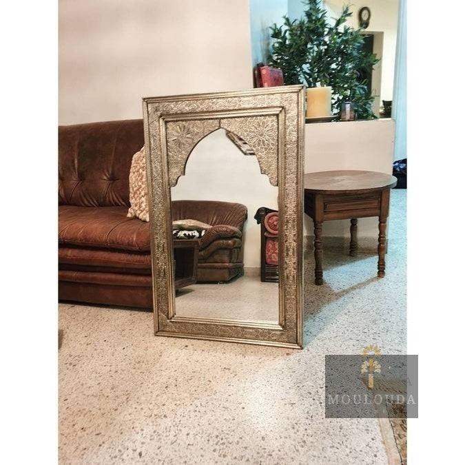 Handmade 1 Meter Moroccan Mirror | Luxury Boho Decor for Entrance & Vanity | White Copper, Wood & Designer Craft - Mouloudahome