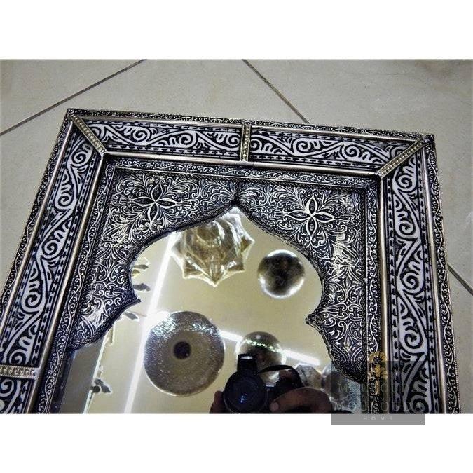 Moroccan Mirror, Handmade craft, White Copper and Wood 60cm/40cm - Mouloudahome