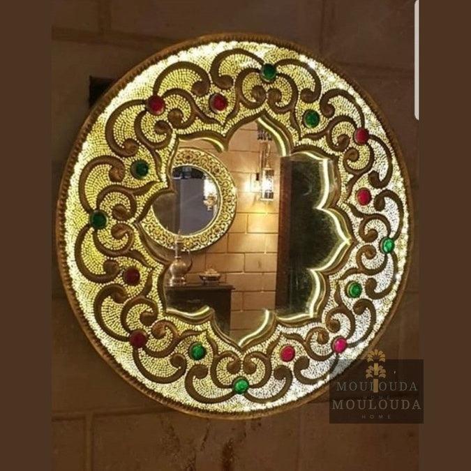 Moroccan Mirror Wall Light - Wall Sconce, Handmade Mirror, Boho Decor, Entrance Mirror, Ornate Mirror, LED Wall Lamp, Moroccan Decor - Mouloudahome