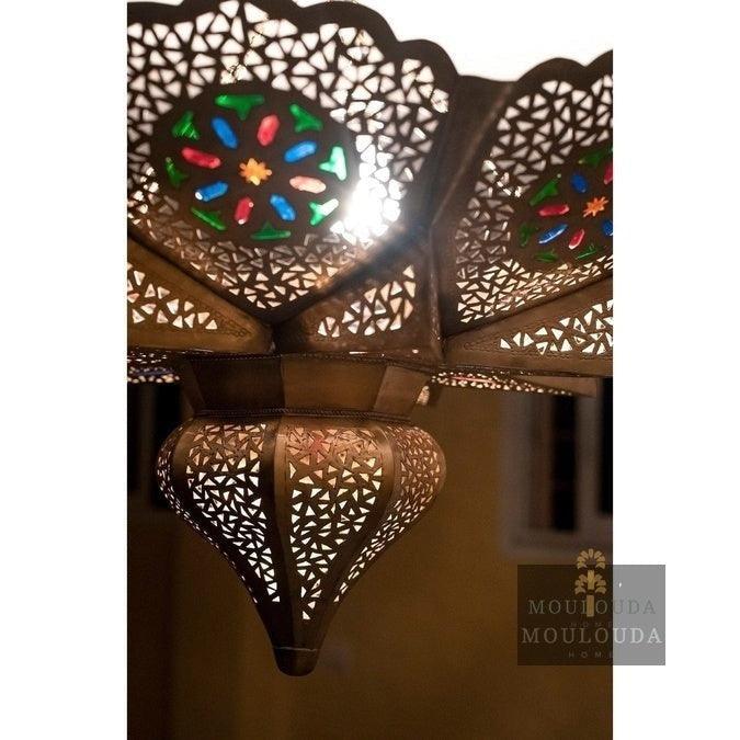 Moroccan Chandelier, Unique Ceiling light, Moroccan Lighting 60cm Diameter, Oriental Style Art Lamp - Mouloudahome