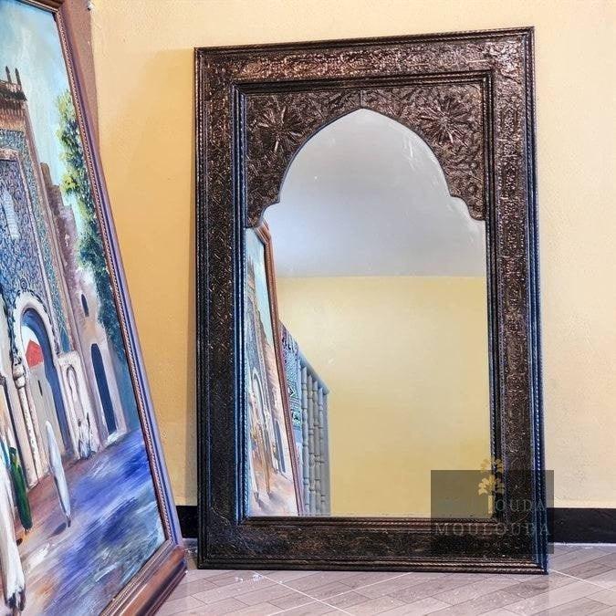 Handmade 1 Meter Moroccan Mirror | Luxury Boho Decor for Entrance & Vanity | White Copper, Wood & Designer Craft - Mouloudahome