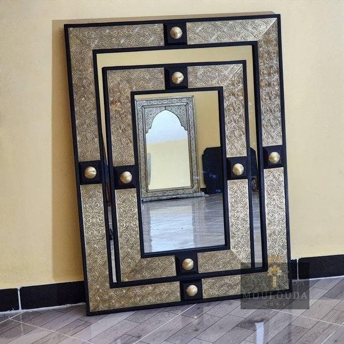 Designer Mirror, Moroccan Style, Made form Wood and Brass, - Mouloudahome